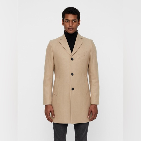J. LINDEBERG *NWOT* Wolger Compact Melton Tan Wool Overcoat Topcoat Size 52